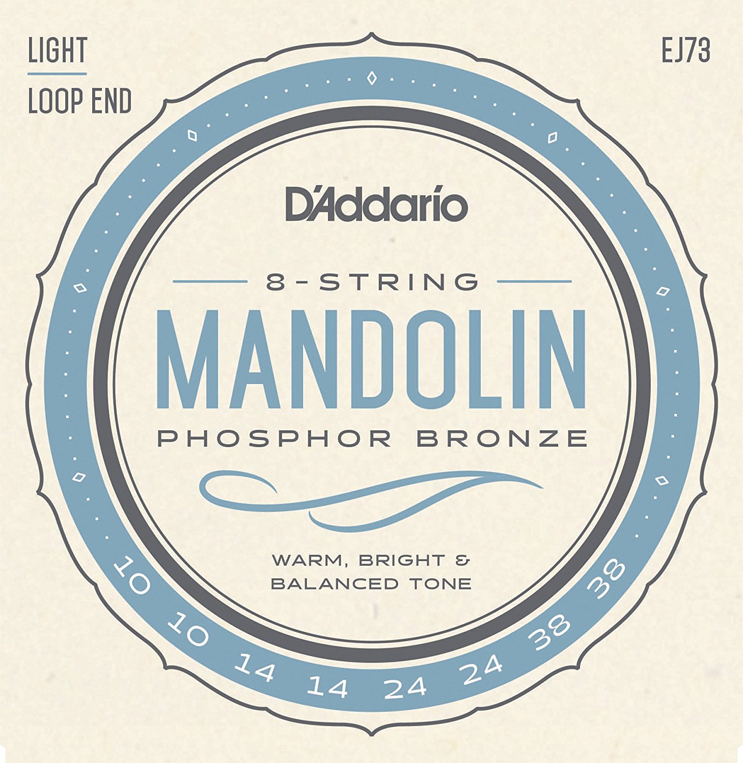 D Addario EJ73 Phosphor Bronze Mandolin Strings, Loop End - Light, 10-38