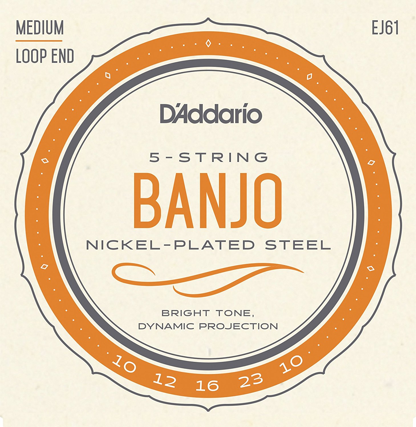 D Addario EJ61 5-String Banjo Strings, Nickel, Medium, 10-23