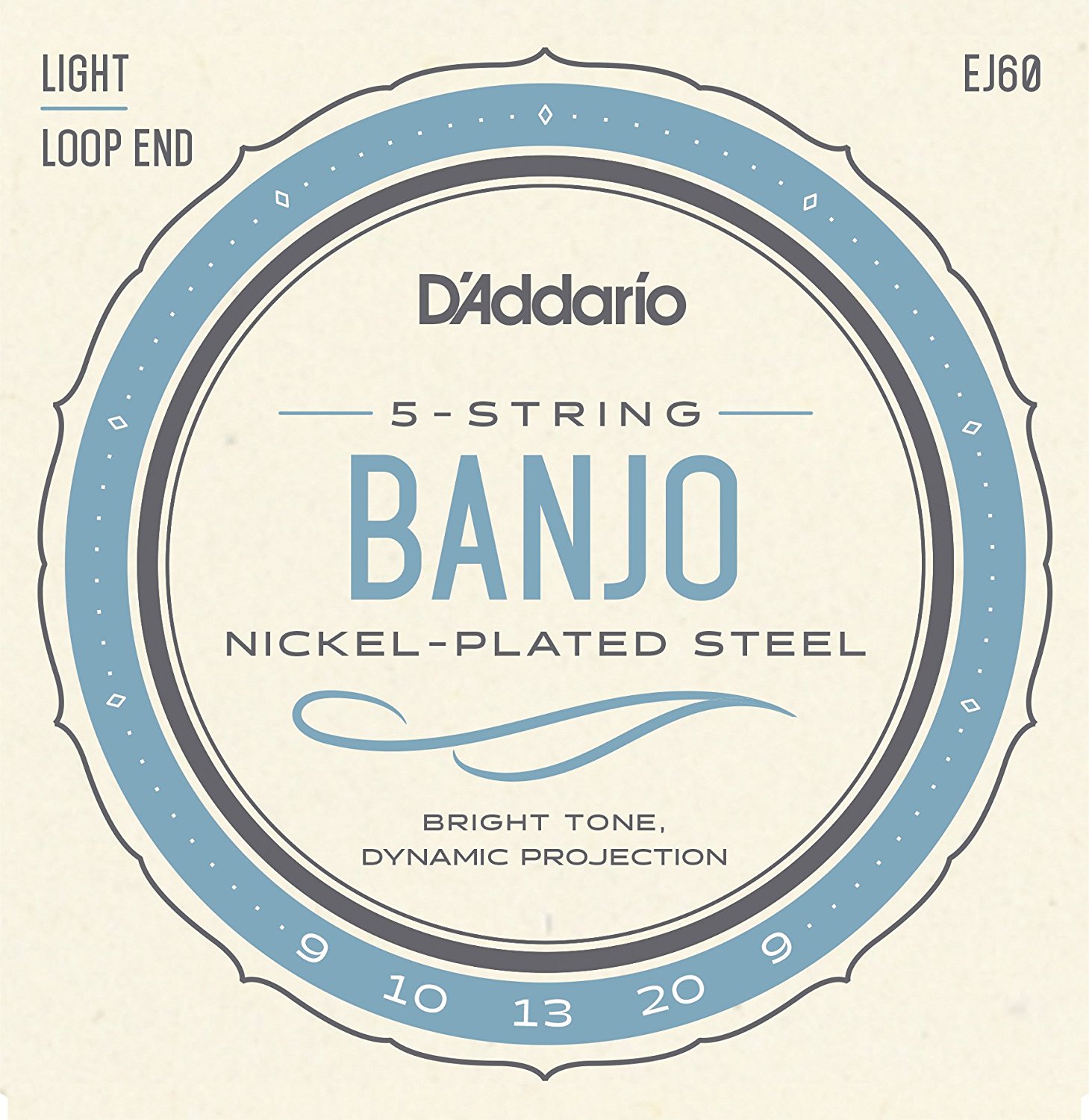 D Addario EJ60 5-String Banjo Strings, Nickel, Light, 9-20