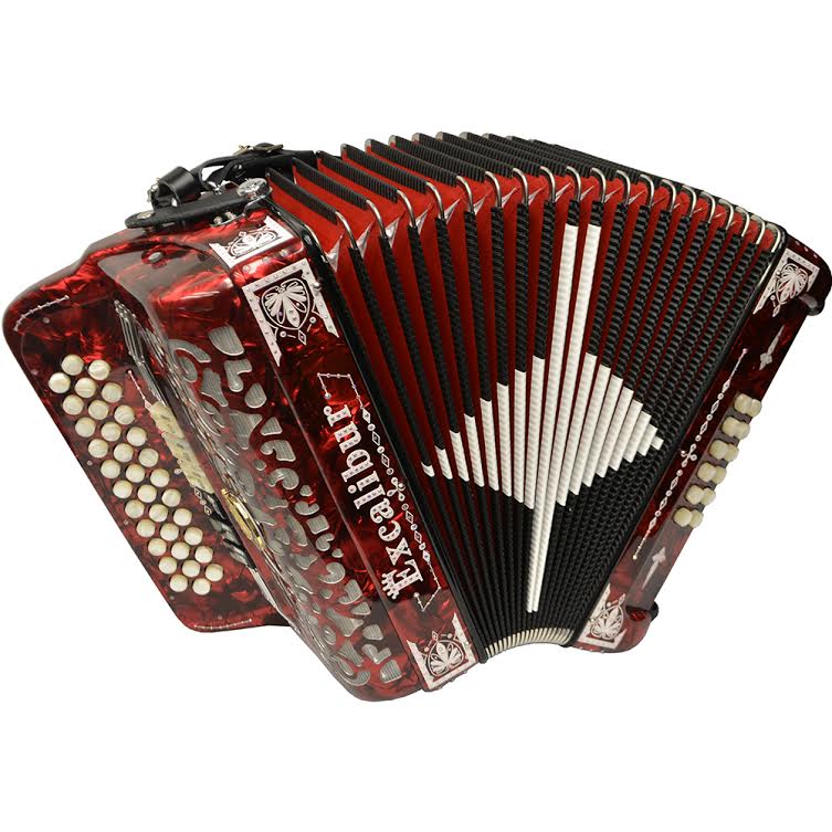 Excalibur Crown Custom Two Tone Button Accordion - Pearl Red