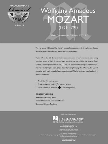 Mozart: Violin Concerto in G Major, K216 - Classical Play-Along Series Volume 15