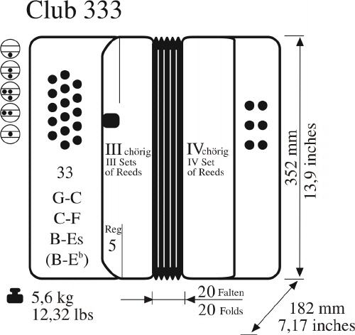 Weltmeister Club 333 Button Accordion 33/8/III/5