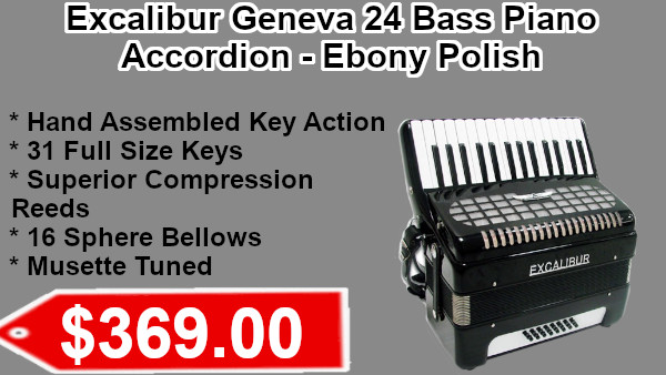 Excalibur Geneva 24 Bass Piano Accordion - Ebony Polish on sale