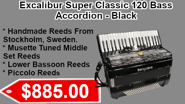 Excalibur Super Classic 120 Bass Accordion - Black on sale