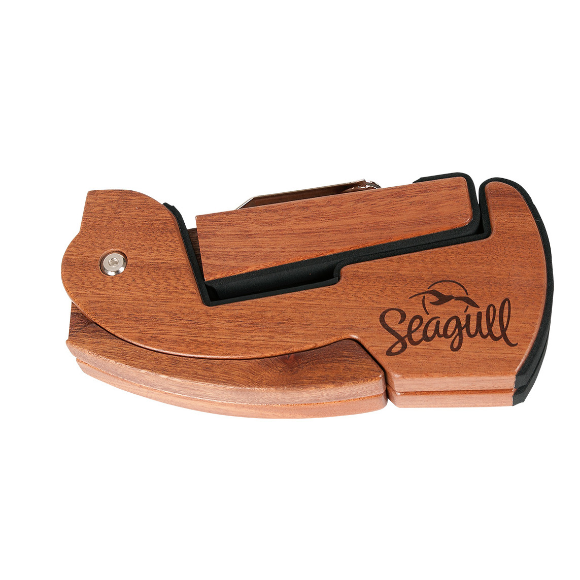 Seagull Pro G stand in Sapele hardwood with Seagull logo 