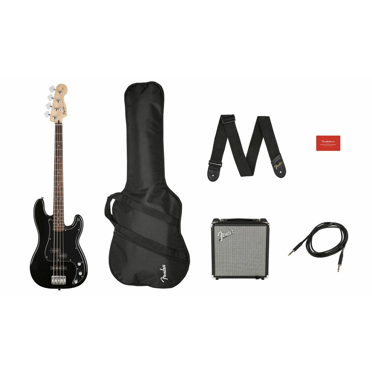 Squier Affinity Series™ Precision Bass® PJ Pack, Laurel Fingerboard, Black, Gig Bag, Rumble™ 15 - 120V