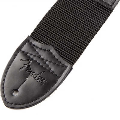 Fender® Black Polyster Logo Straps, Black with Red Logo