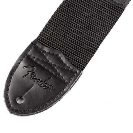 Fender® Black Polyster Logo Straps, Black with White Logo