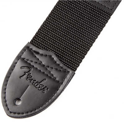 Fender® Black Polyster Logo Straps, Black with Yellow Logo