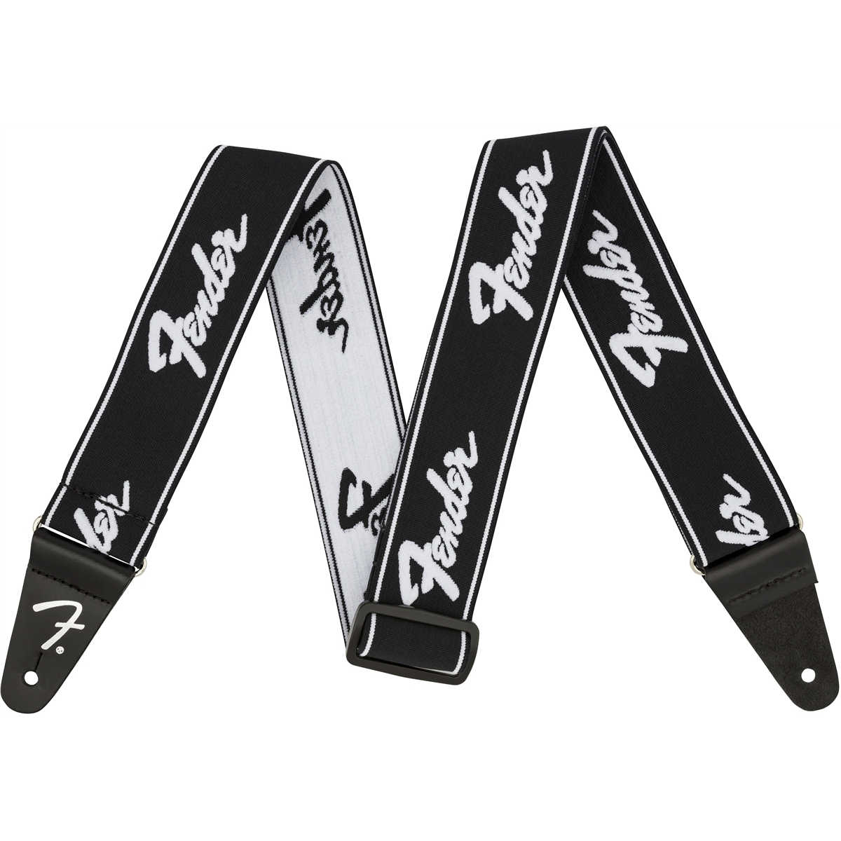 Fender® Weighless™ Running Logo Strap, Black and White