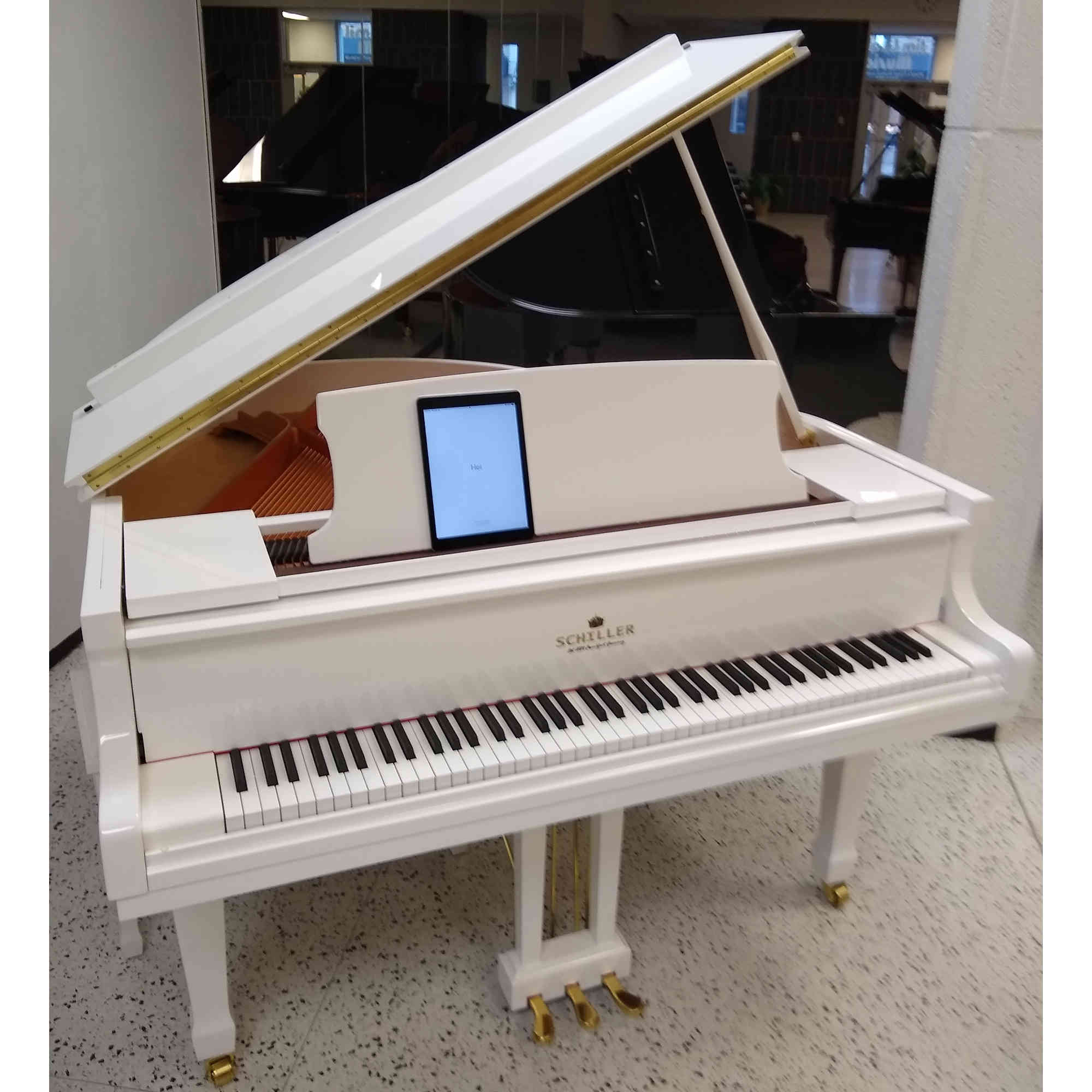 Schiller Leipzig Baby Grand Piano White Polish with iPad Player