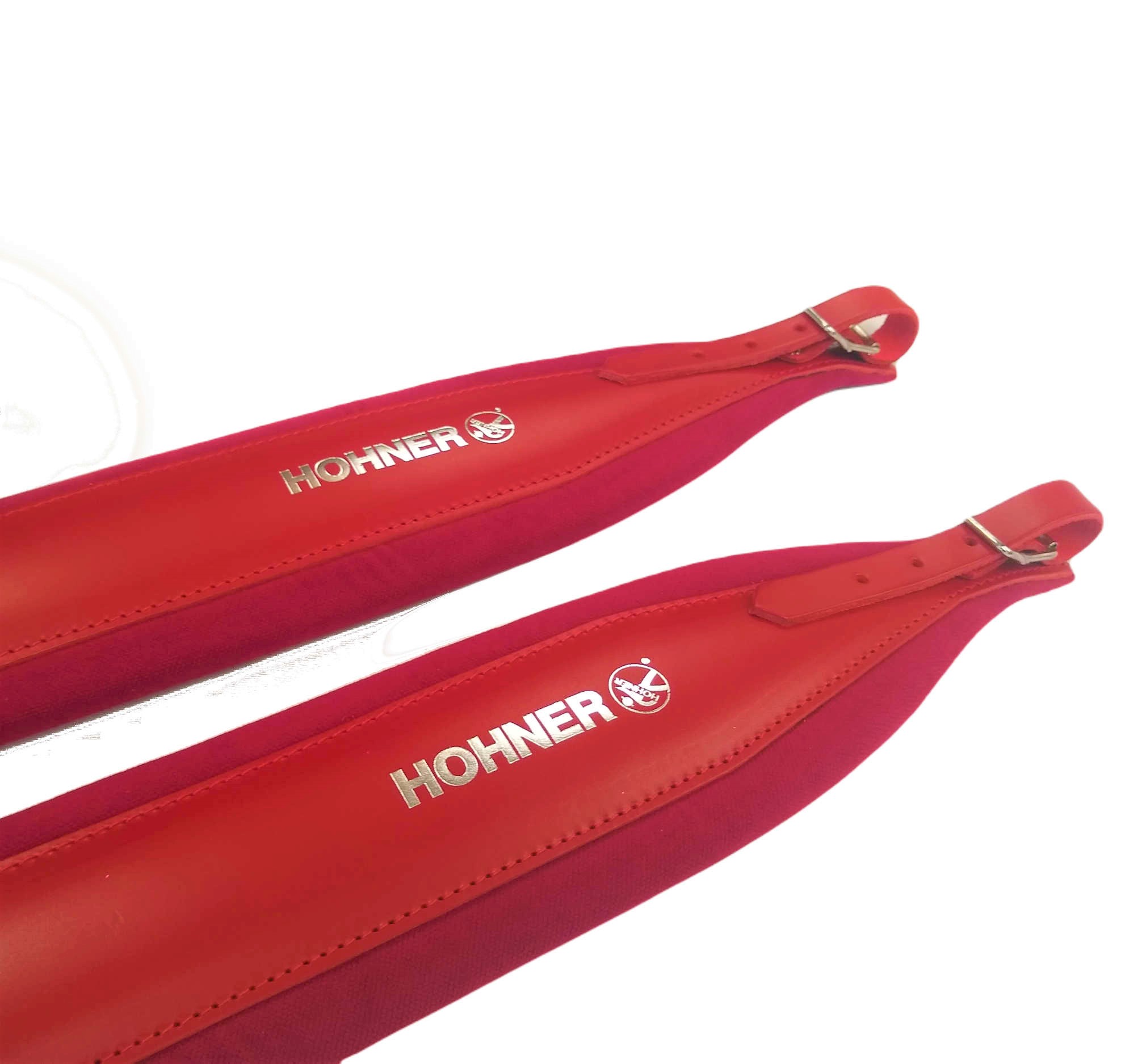Hohner Extra Large Accordion Leather Straps - Red/Red