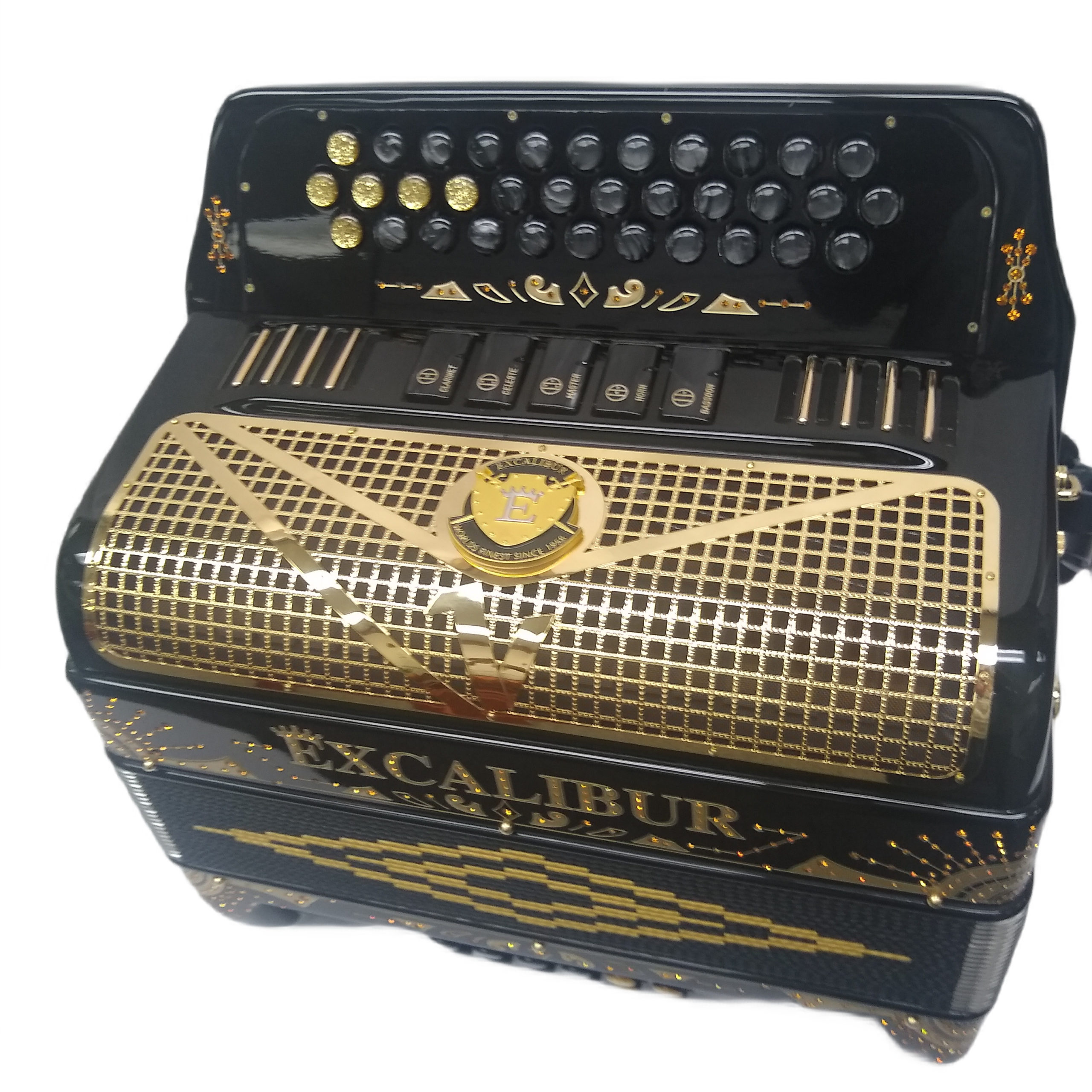 Excalibur Crown Series 5 Switch Button Accordion Black/Gold V Grill