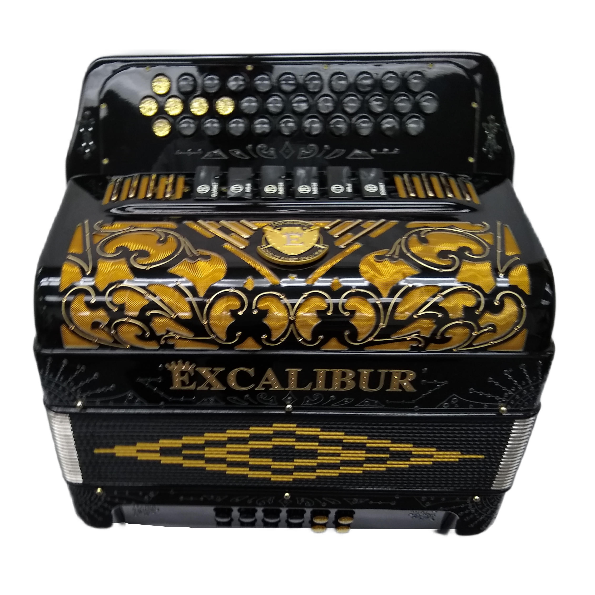 Excalibur Crown Series Button Accordion Two Tone 6  Switch Black & Gold