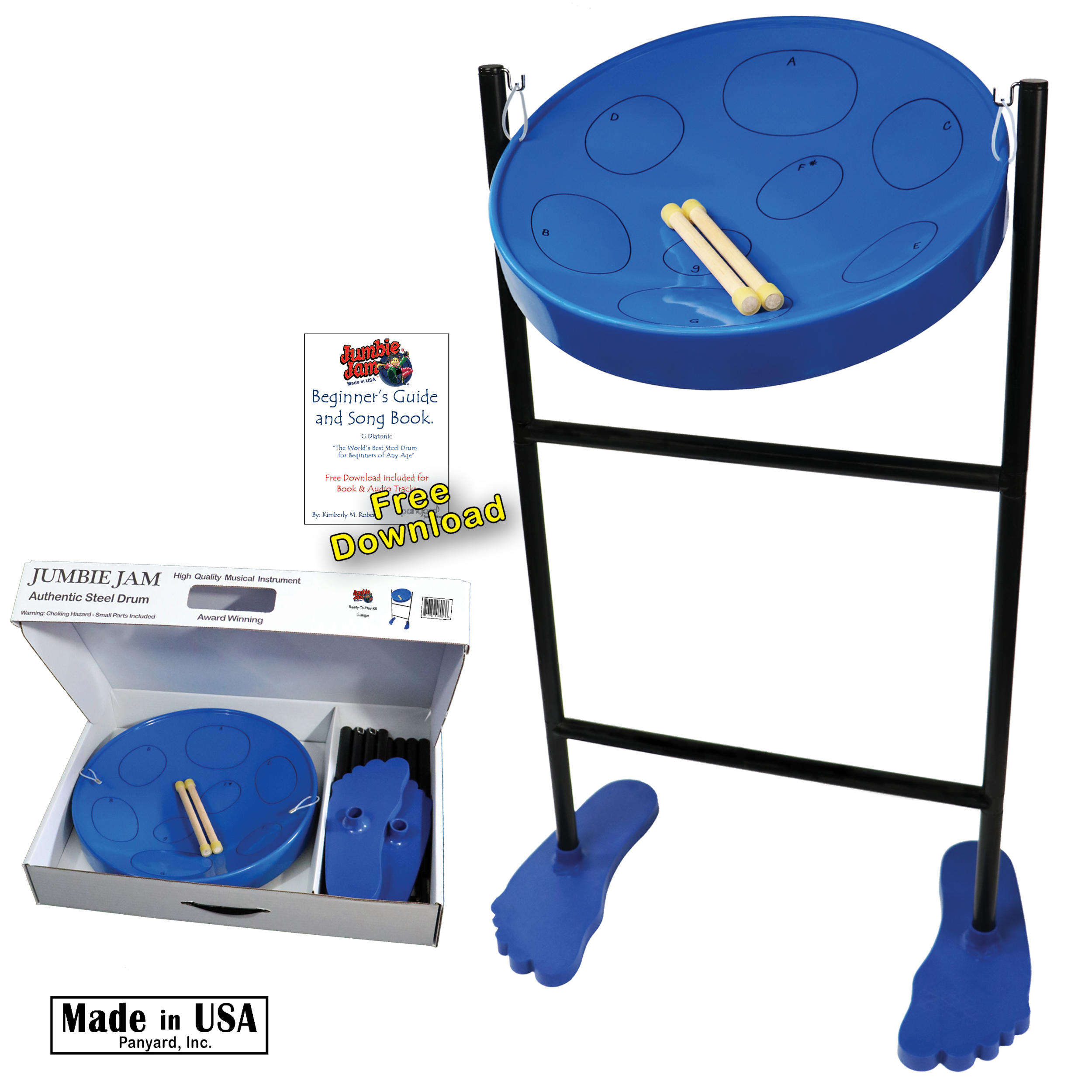 Panyard Jumbie Jam Steel Drum Kit - Tube Floor Stand (fun feet base) - Blue Pan (G)