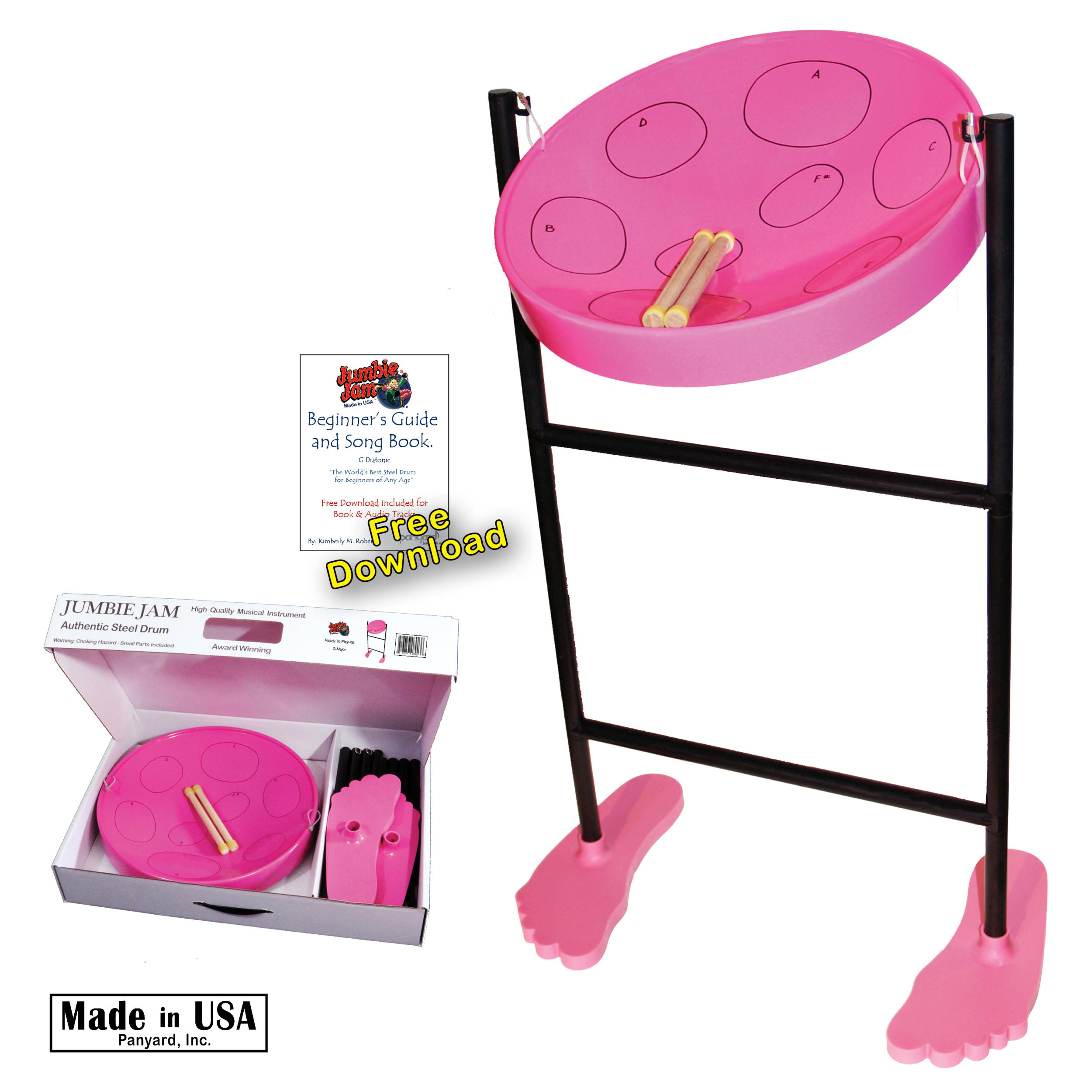 Panyard Jumbie Jam Steel Drum Kit with Tube Floor Stand (fun feet base) - Pink Pan (G)