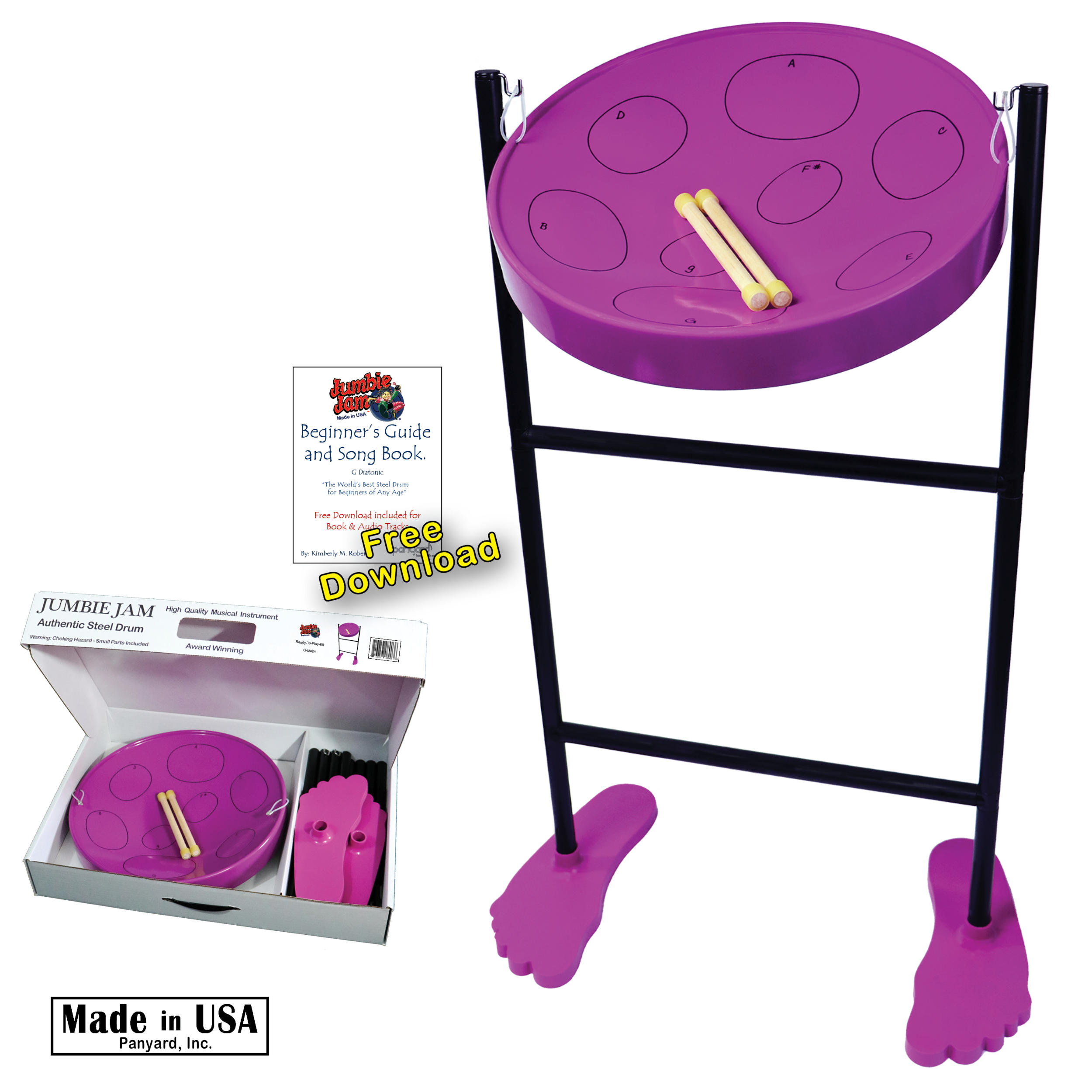 Panyard Jumbie Jam Steel Drum Kit with Tube Floor Stand (fun feet base) - Purple Pan (G)