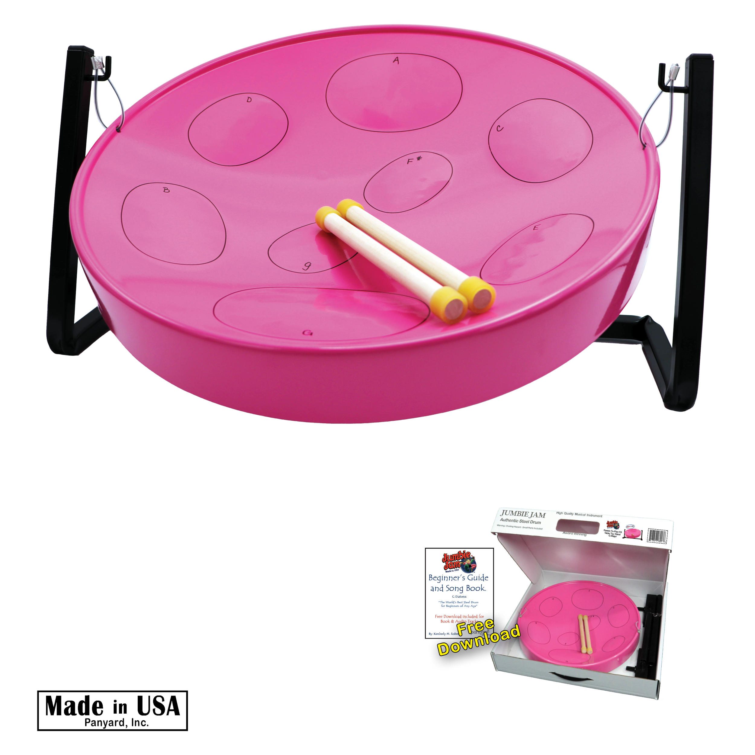 Panyard Jumbie Jam Steel Drum Kit - Table Top Stand - Pink Pan (G)