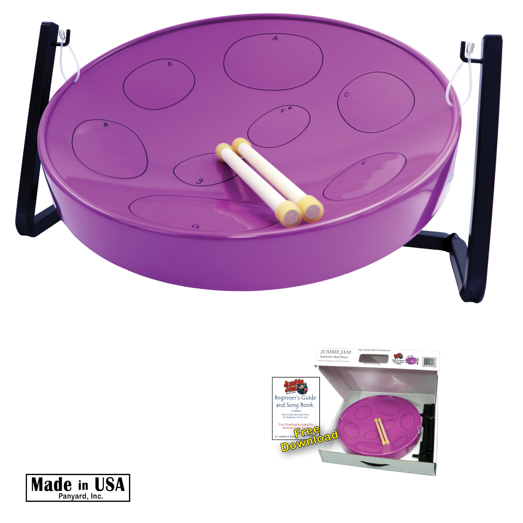 Panyard Jumbie Jam Steel Drum Kit - Table Top Stand - Purple Pan (G)