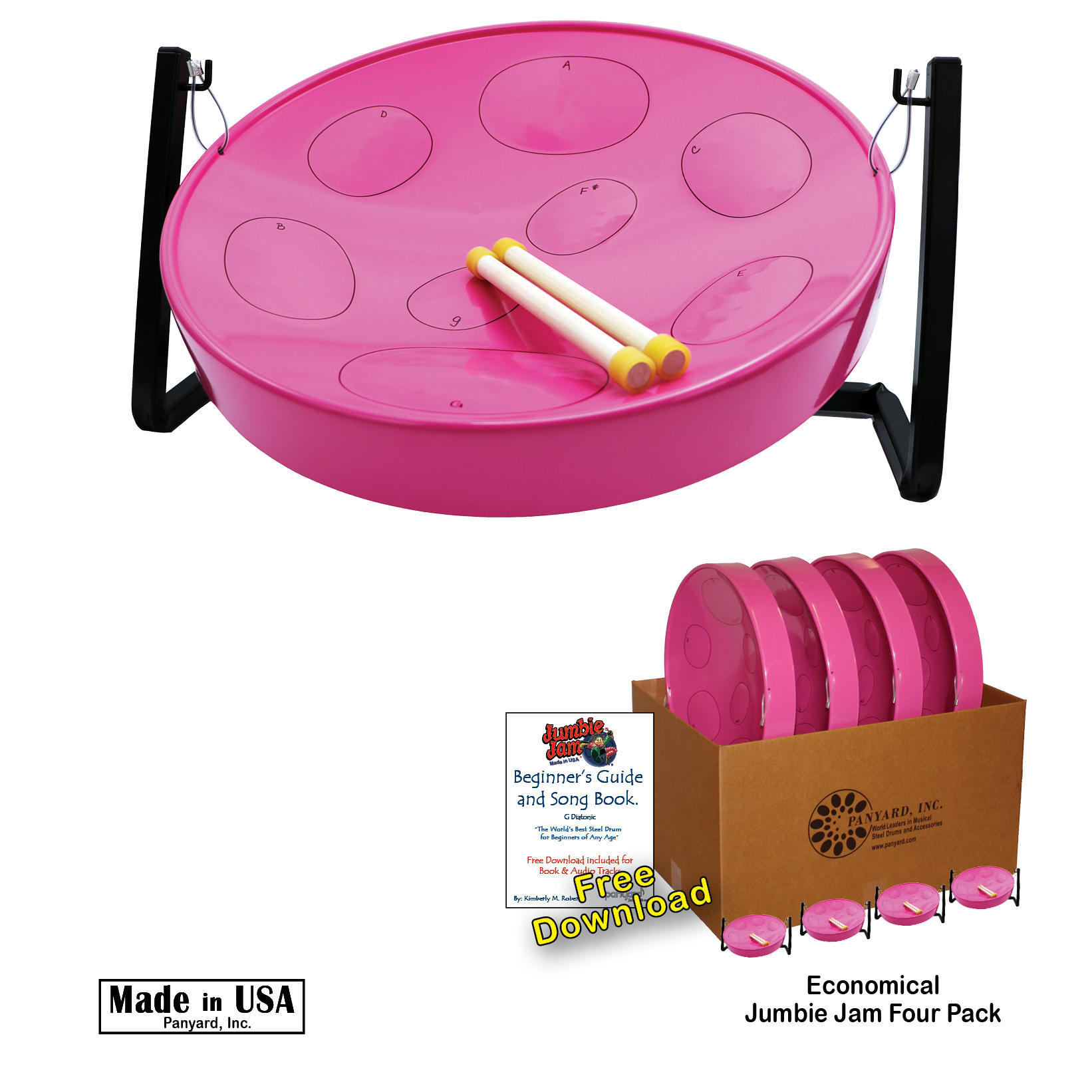 Panyard Jumbie Jam Steel Drum Educators 4-Pack - Table Top Stands - Pink Pans (G)