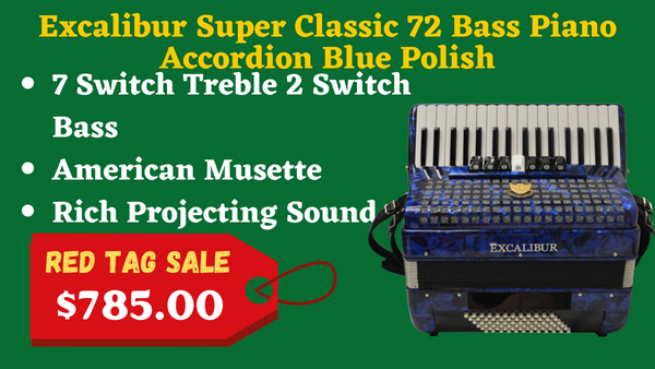 Excalibur Super Classic 72 Bass Piano Accordion Blue Polish