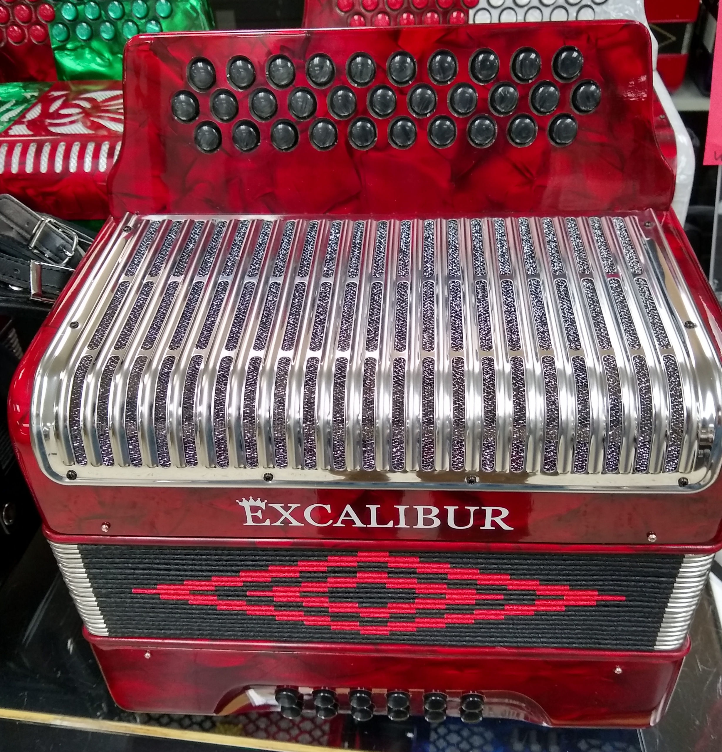 Excalibur Super Classic PSI 3 Row - Button Accordion - Red/Green - Key of FBE