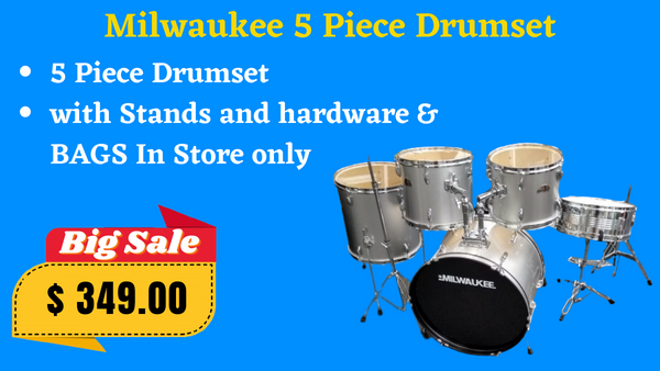 Milwaukee 5 Piece Drumset - Silver Sparkle Finish