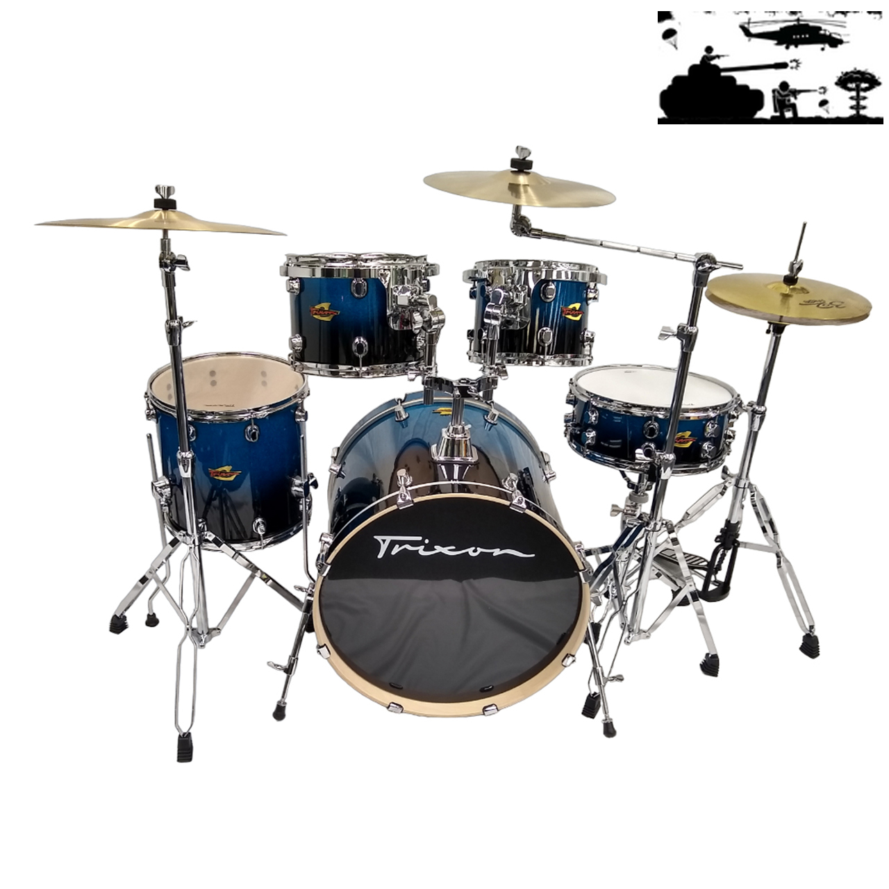Trixon War Series 5 Piece Blue Fade Sparkle Drumset